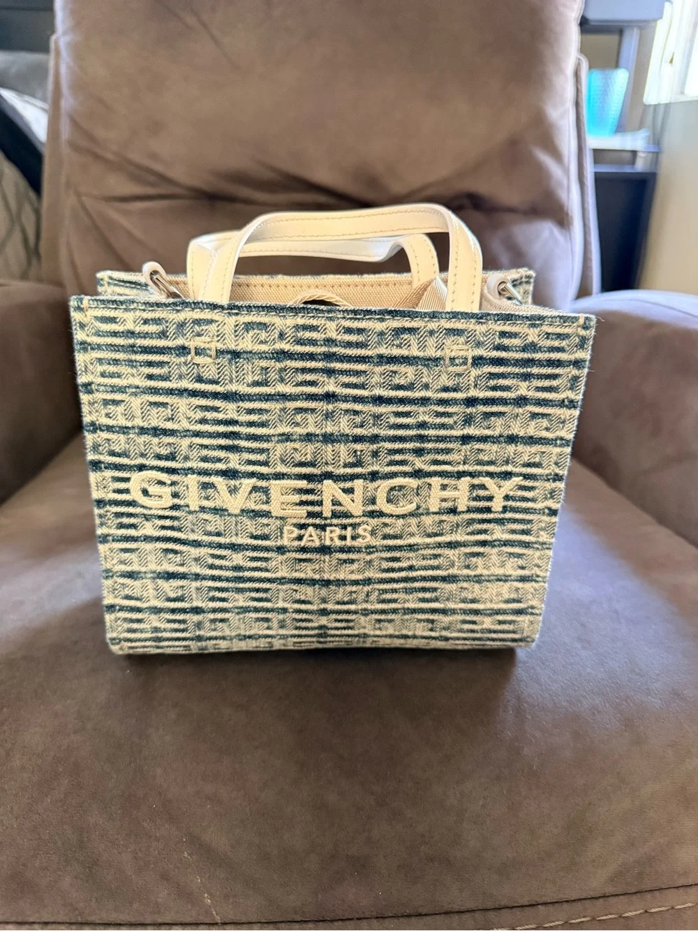 Givenchy Blue Denim Tote with Cream Leather Handles & Strap